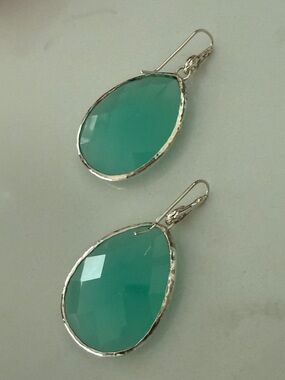 Vintage Stella & Dot Large AQUA Serenity Stone Drop Earrings